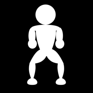 White icon on a black background showing a stick figure performing a middle block